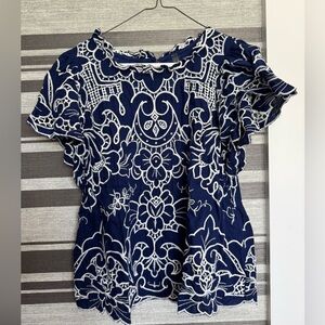 Anthropologie Navy and White Floral Blouse
